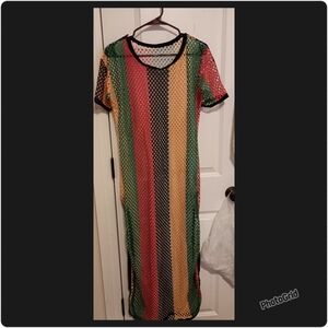 Colorful Striped Mesh Dress/Swimsuit Cover
